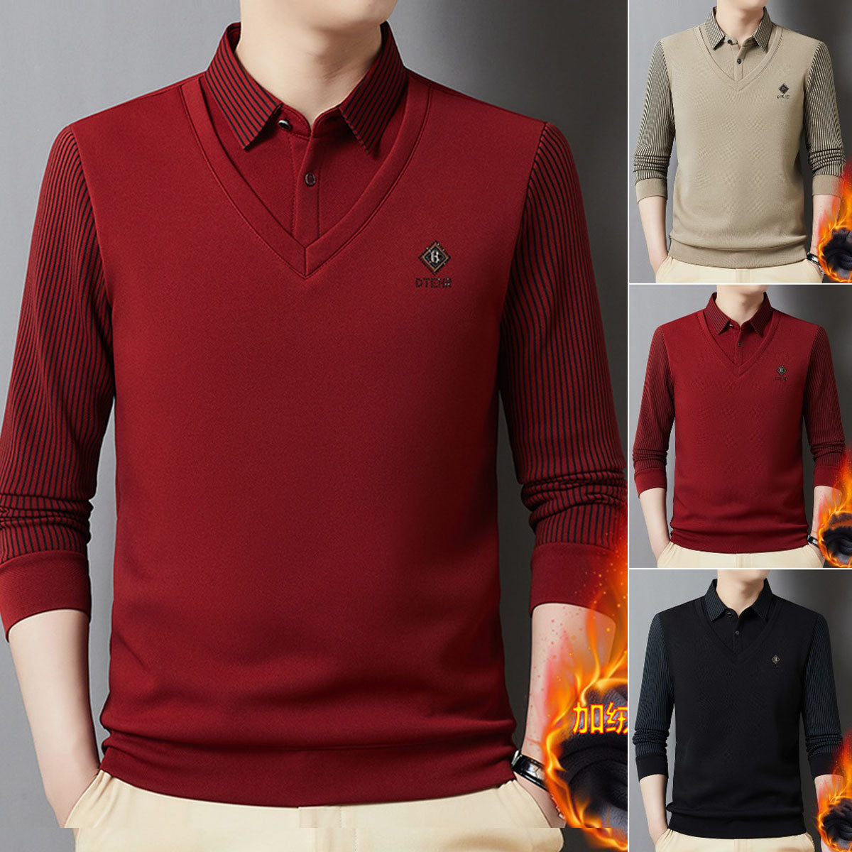 🔥(M-4XL) Top cálido de dos piezas de cachemira para otoño e invierno para hombre