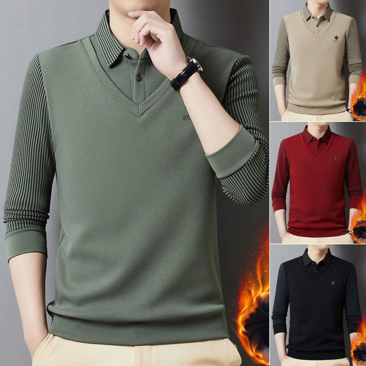 🔥(M-4XL) Top cálido de dos piezas de cachemira para otoño e invierno para hombre