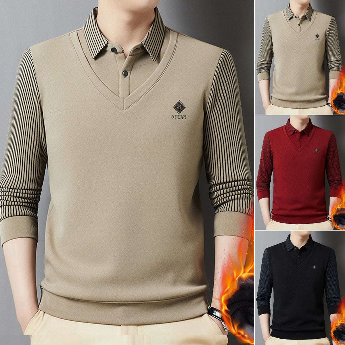 🔥(M-4XL) Top cálido de dos piezas de cachemira para otoño e invierno para hombre